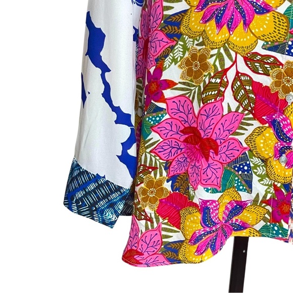 ROSE + OLIVE Blouse M Button Up Long Sleeve Mixed Media Top - Picture 5 of 12